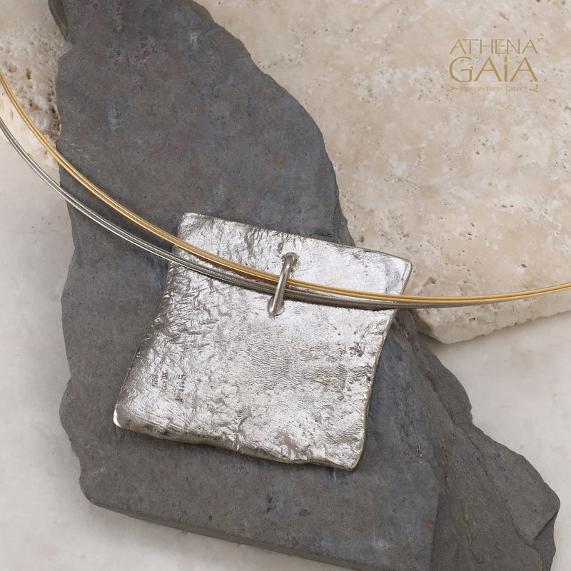 Pythagoras Wide Tablet Pendant - Gold Plated Sterling Silver - Mathematical Geometry Necklace
