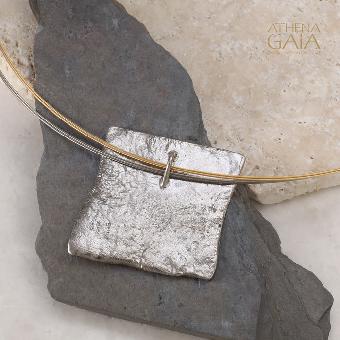Pythagoras Wide Tablet Pendant - Gold Plated Sterling Silver - Mathematical Geometry Necklace