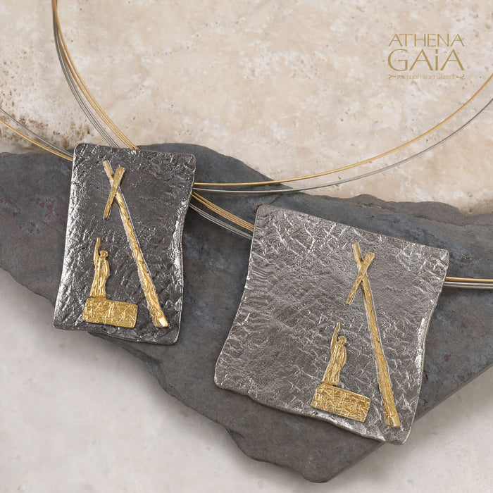 Pythagoras Wide Tablet Pendant - Gold Plated Sterling Silver - Mathematical Geometry Necklace