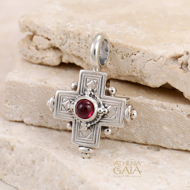 Rustic Silver Stone Cross (Small) - Sterling Silver - Greek Cross Necklace