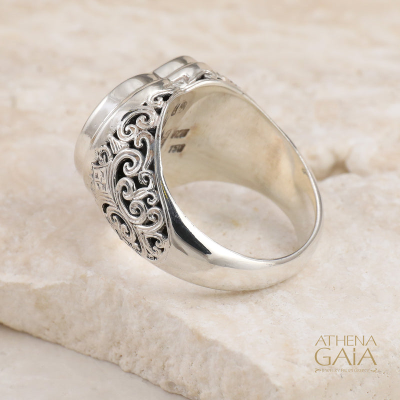 Mediterranean Heart Tapered Ring - 18k Gold & Sterling Silver Ring - Signet Ring