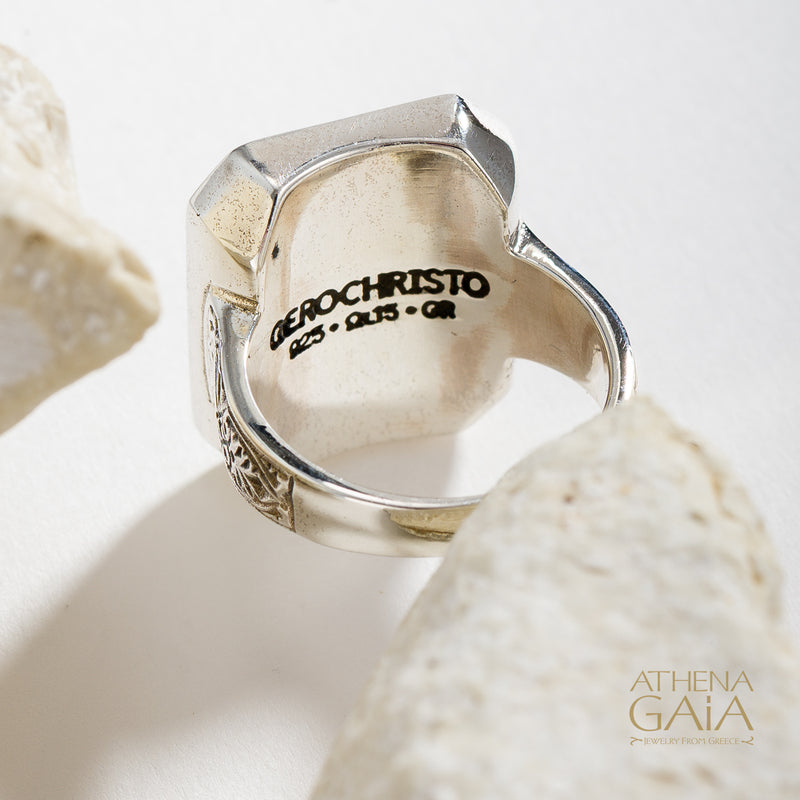 Hummingbird Talisman Narrow Band Ring- 18k Gold & Sterling Silver - Signet Ring