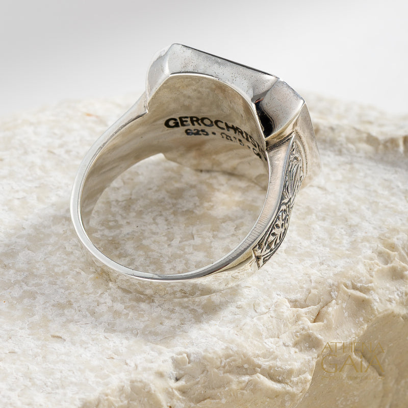 Winged Heart Talisman Narrow Band Ring - 18k Gold & Sterling Silver - Signet Ring