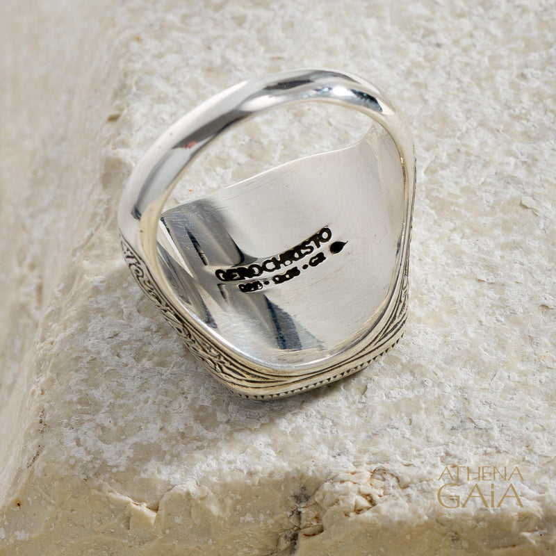 Owl Talisman Wide Band Ring - 18k Gold & Sterling Silver - Signet Ring