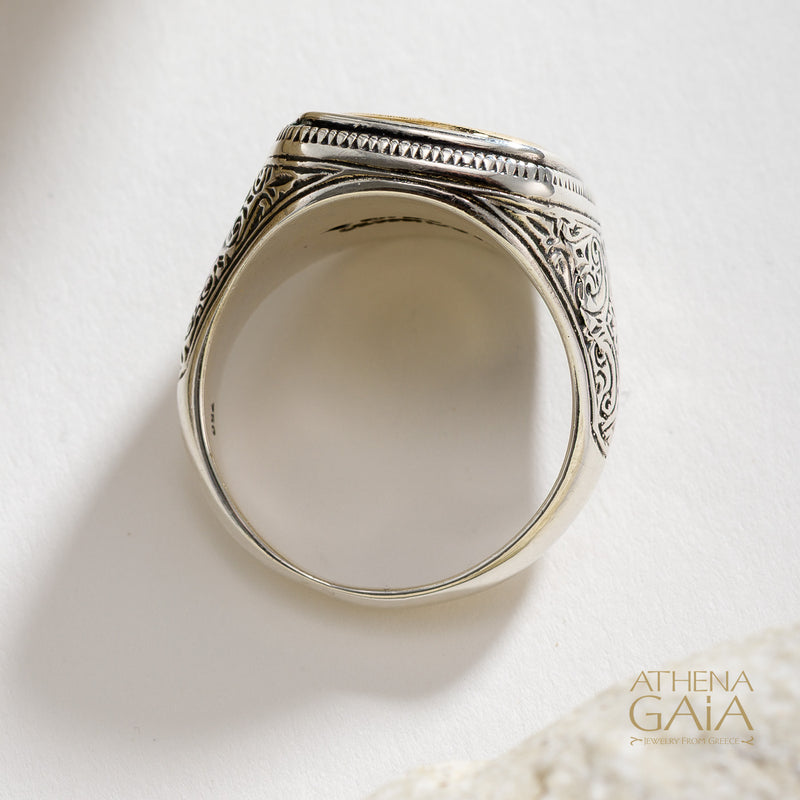 Hummingbird Talisman Wide Band Ring - 18k Gold & Sterling Silver - Signet Ring