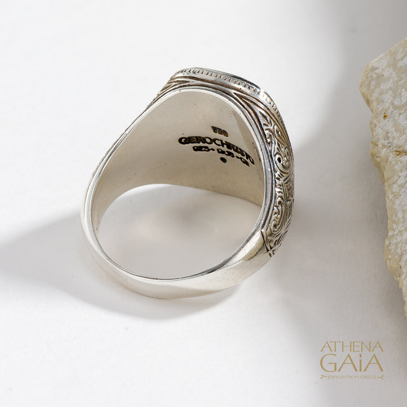 Pegasus Talisman Wide Band Ring - 18k Gold & Sterling Silver - Signet Ring