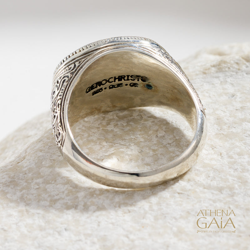 Oval Evil Eye Talisman Wide Band Ring - 18k Gold & Sterling Silver - Signet Ring