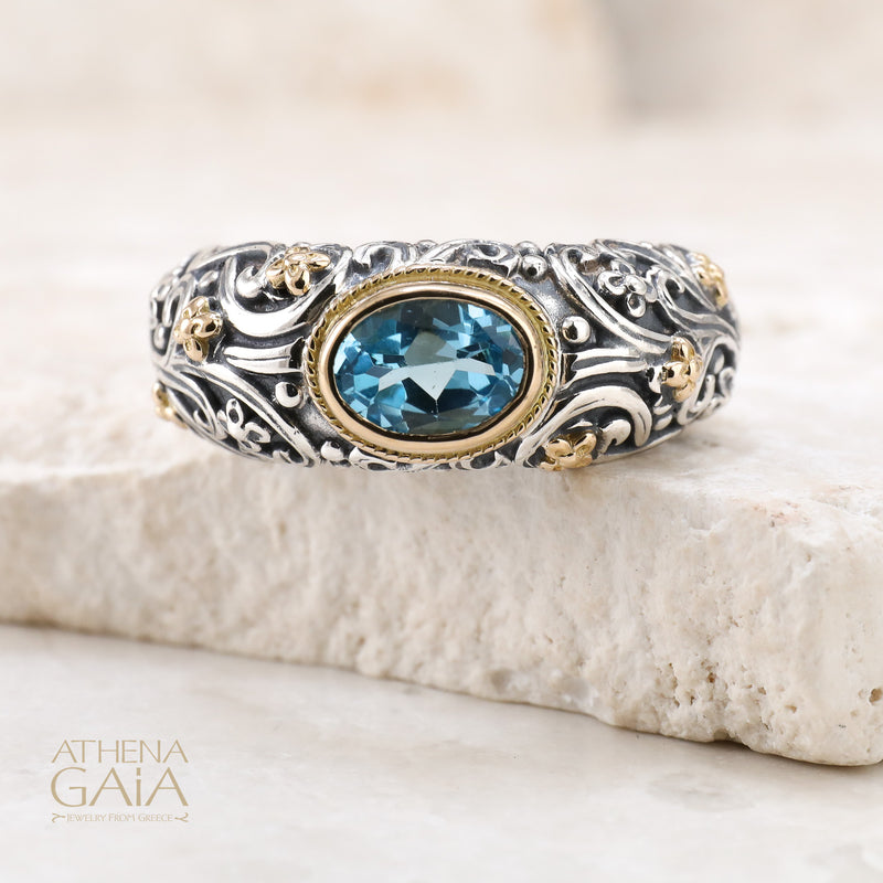 Meadow Breeze Large Stone Band Ring - 18k Gold & Sterling Silver Ring - Stackable Ring