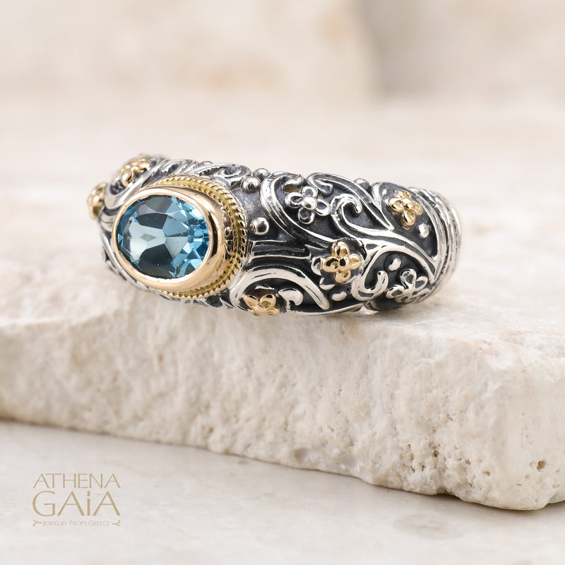 Meadow Breeze Large Stone Band Ring - 18k Gold & Sterling Silver Ring - Stackable Ring