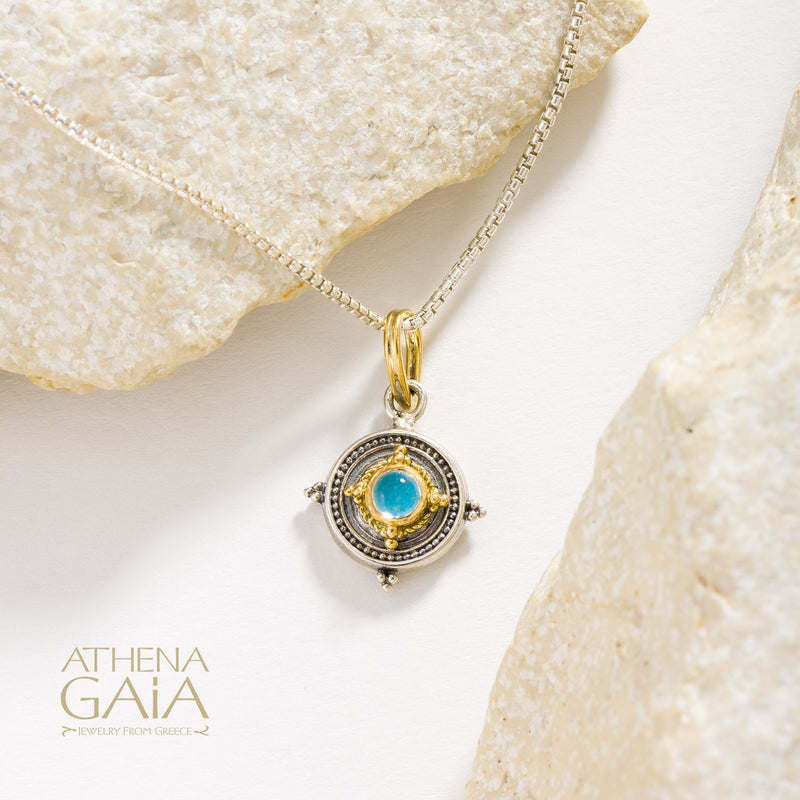 Cyclades Circle Framed Pendant - 18k Gold & Sterling Silver Pendant