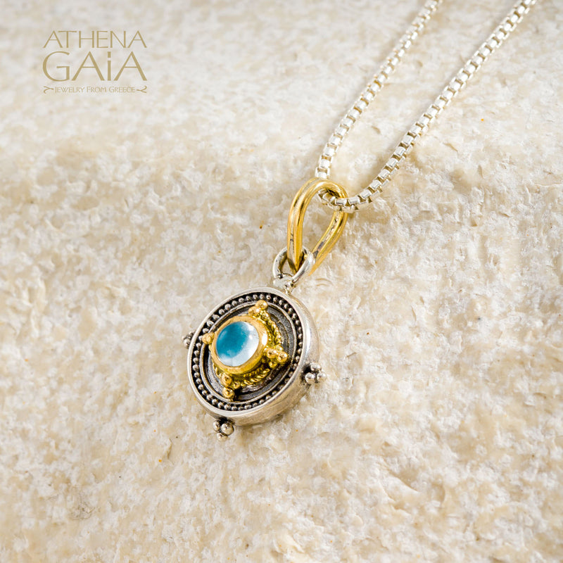 Cyclades Circle Framed Pendant - 18k Gold & Sterling Silver Pendant