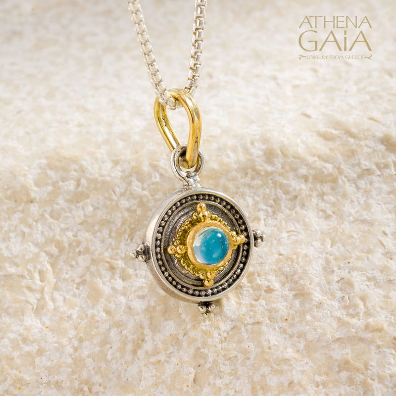 Cyclades Circle Framed Pendant - 18k Gold & Sterling Silver Pendant