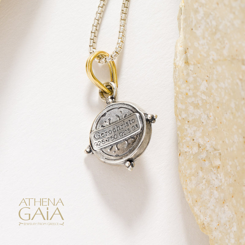 Cyclades Circle Framed Pendant - 18k Gold & Sterling Silver Pendant