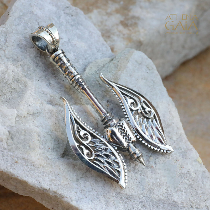 Winged Axe Reversible Pendant - Sterling Silver