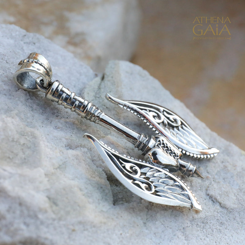 Winged Axe Reversible Pendant - Sterling Silver