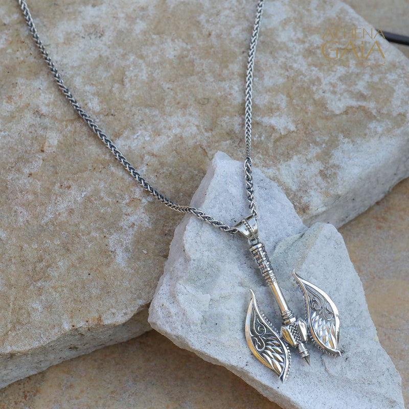 Winged Axe Reversible Pendant - Sterling Silver