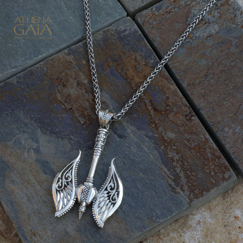 Winged Axe Reversible Pendant - Sterling Silver