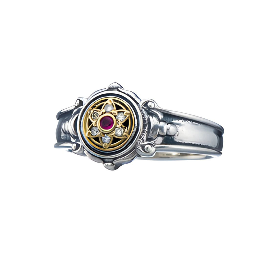 Golden Kabbalah Symbol Silver Band Ring