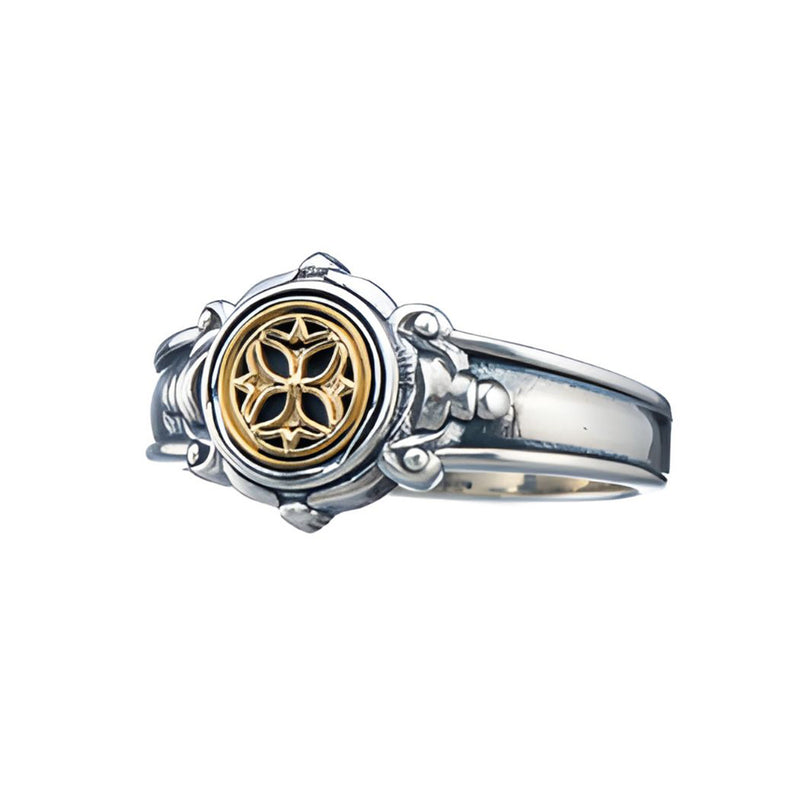Golden Petalo Symbol Silver Band Ring - 18k Gold & Sterling Silver Ring - Signet Ring
