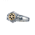 Golden Dharma Symbol Silver Band Ring