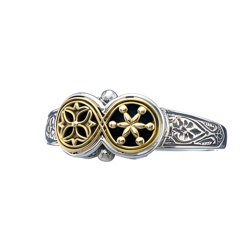 Dual Symbol Ring - 18k Gold & Sterling Silver Ring - Signet Ring