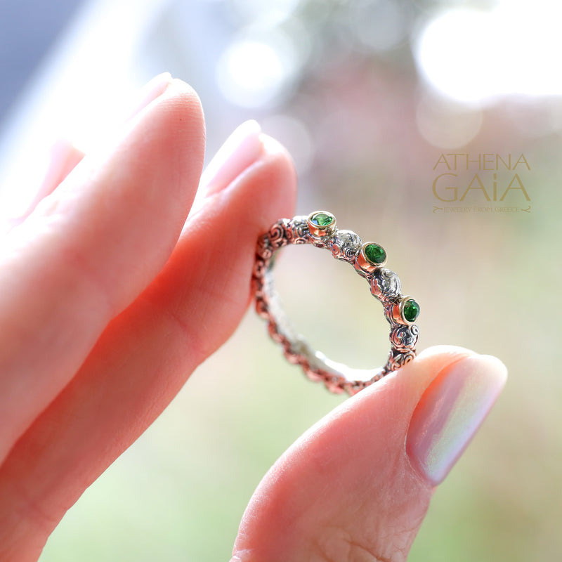 Meadow Breeze Triple Round Stone Ring - 18k Gold & Sterling Silver Ring - Stackable Ring