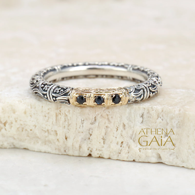 Meadow Breeze Pave Accent Ring - 18k Gold & Sterling Silver Ring - Stackable Ring