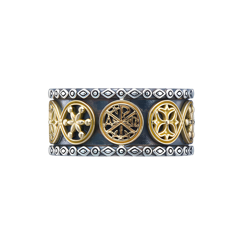 Chi Rho Open Ring - 18k Gold & Sterling Silver Ring - Cigar Band Ring