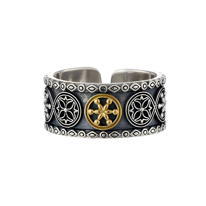 Byzantine Open Ring - 18k Gold & Sterling Silver Ring - Cigar Band Ring