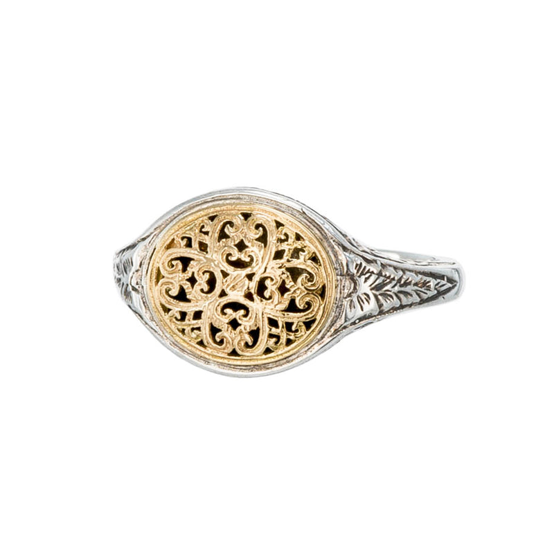 Mediterranean Oval Pinky Ring - 18k Gold & Sterling Silver Ring - Club Ring