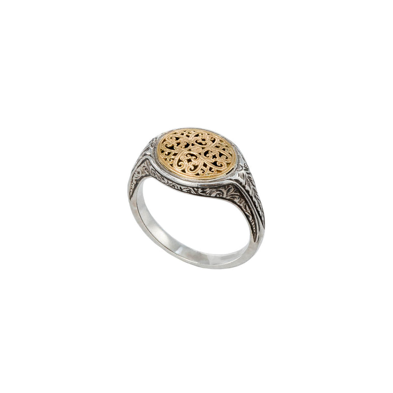 Mediterranean Oval Pinky Ring - 18k Gold & Sterling Silver Ring - Club Ring