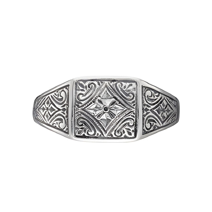 Etched Sterling Silver Club Ring