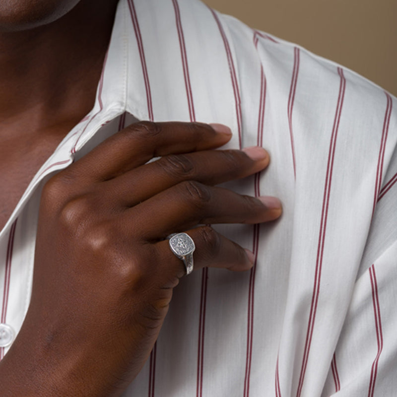 Rounded Etched Sterling Silver Club Ring - Sterling Silver Ring - Club Ring