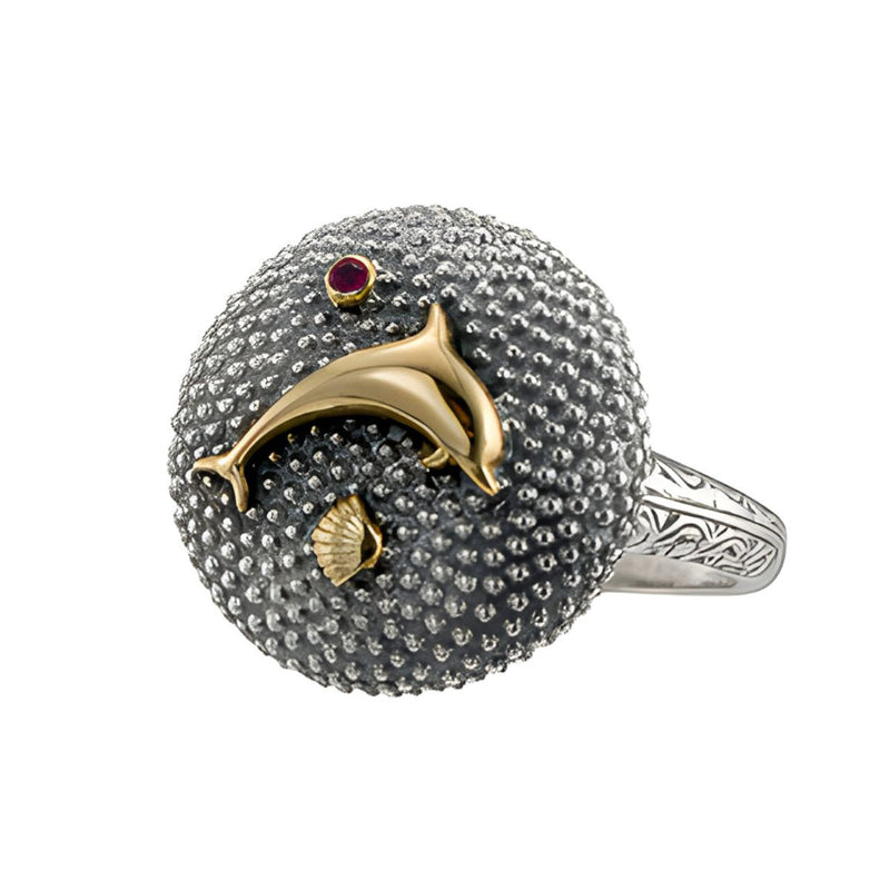 Golden Dolphin Ring - 18k Gold & Sterling Silver Ring - Cocktail Ring