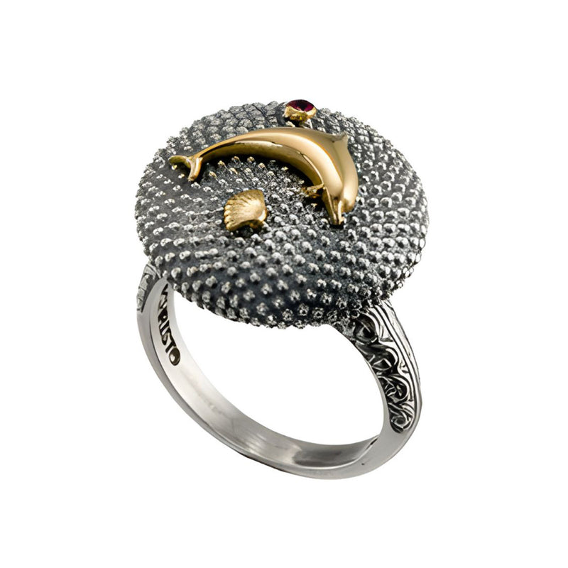 Golden Dolphin Ring - 18k Gold & Sterling Silver Ring - Cocktail Ring