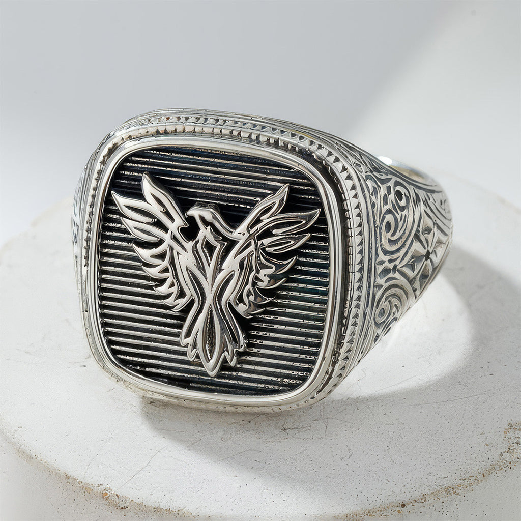 Phoenix Talisman Ring - Sterling Silver Ring - Signet Ring