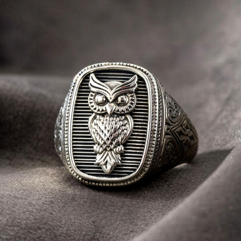 The Owl Talisman Ring - Sterling Silver Ring - Signet Ring