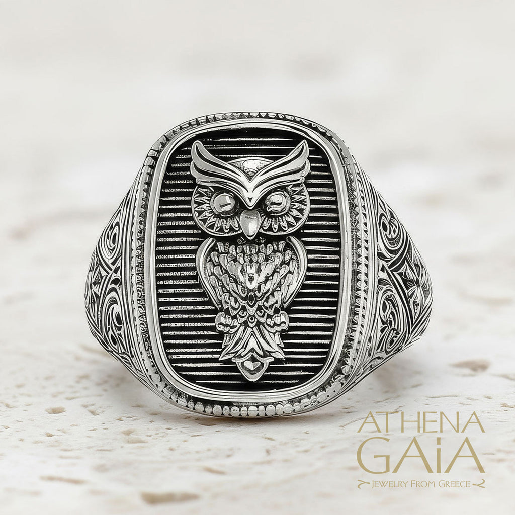 Owl Talisman Ring - Sterling Silver - Signet Ring