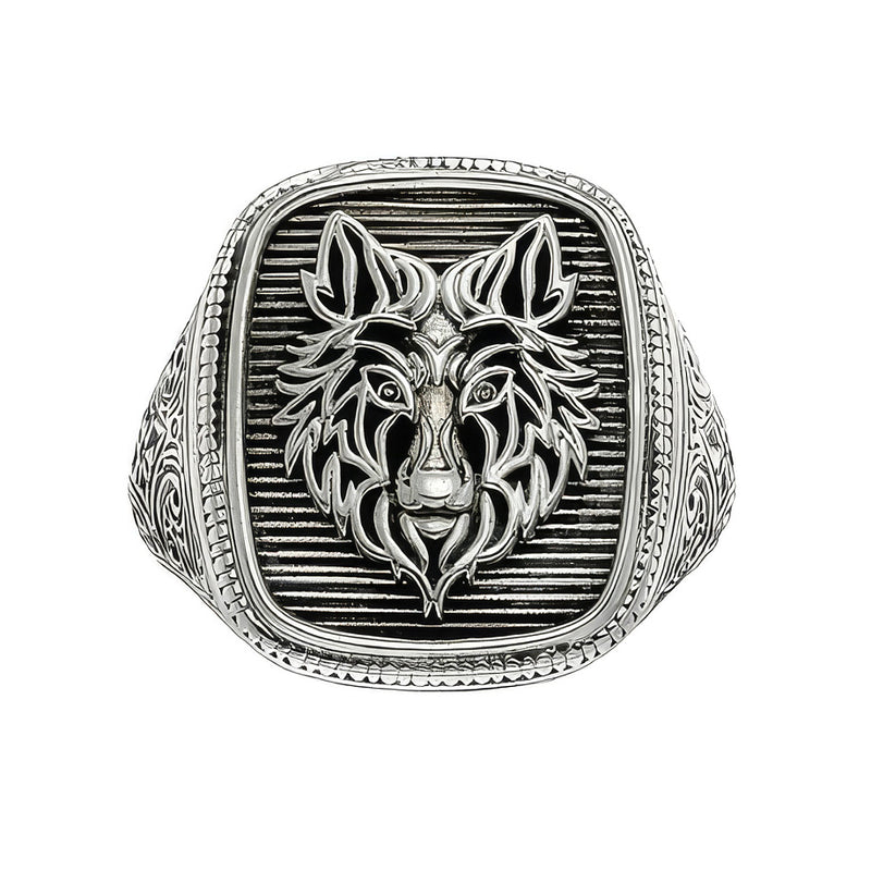 Wolf Face Ring - Sterling Silver Ring - Signet Ring