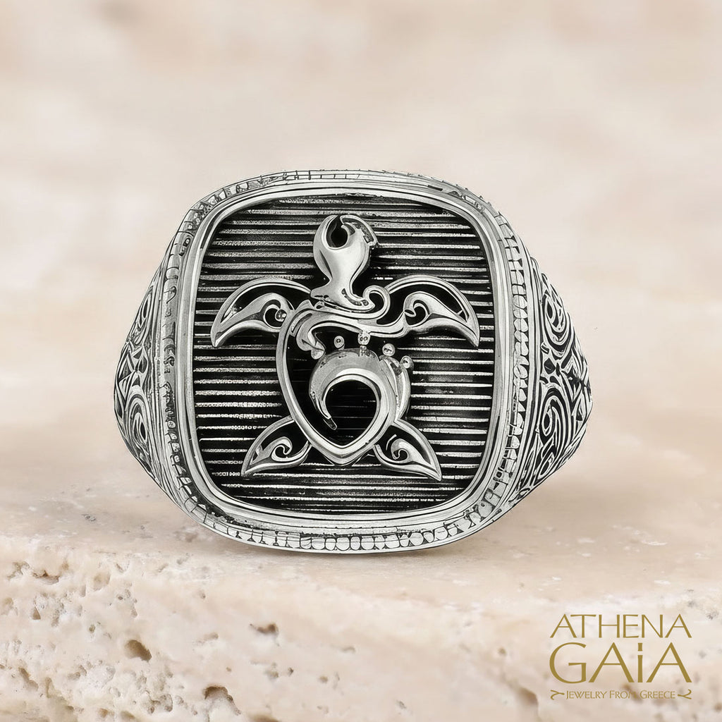 Turtle Talisman Ring - Sterling Silver Ring - Signet Ring
