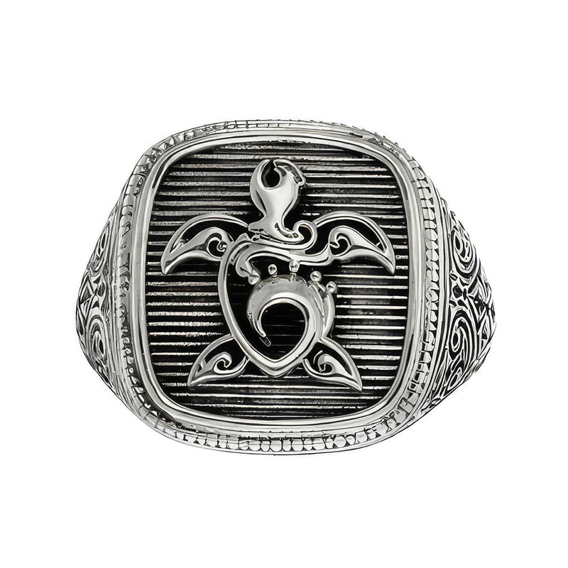 The Turtle Talisman Ring - Sterling Silver Ring - Signet Ring
