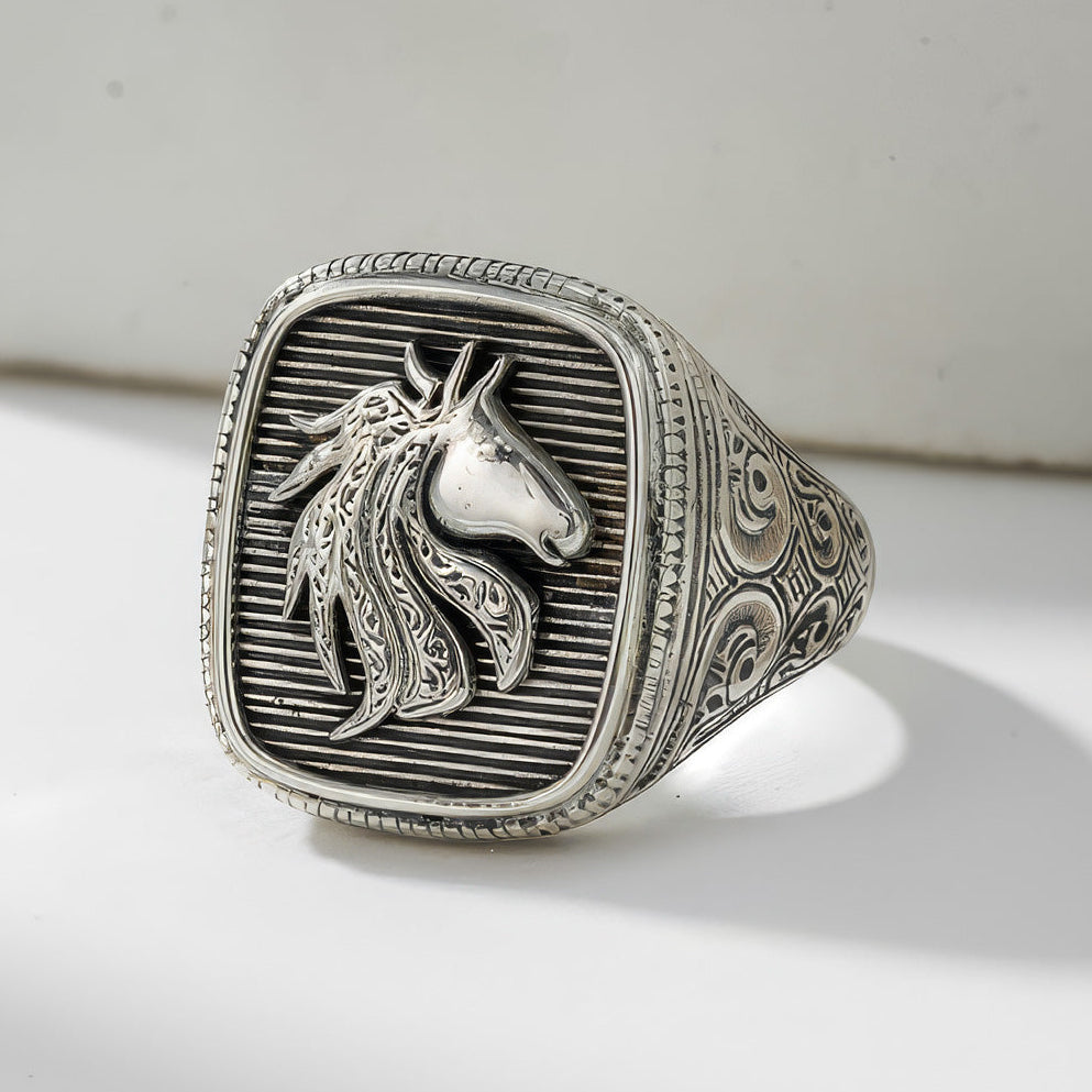 Horse Talisman Ring - Sterling Silver Ring - Signet Ring
