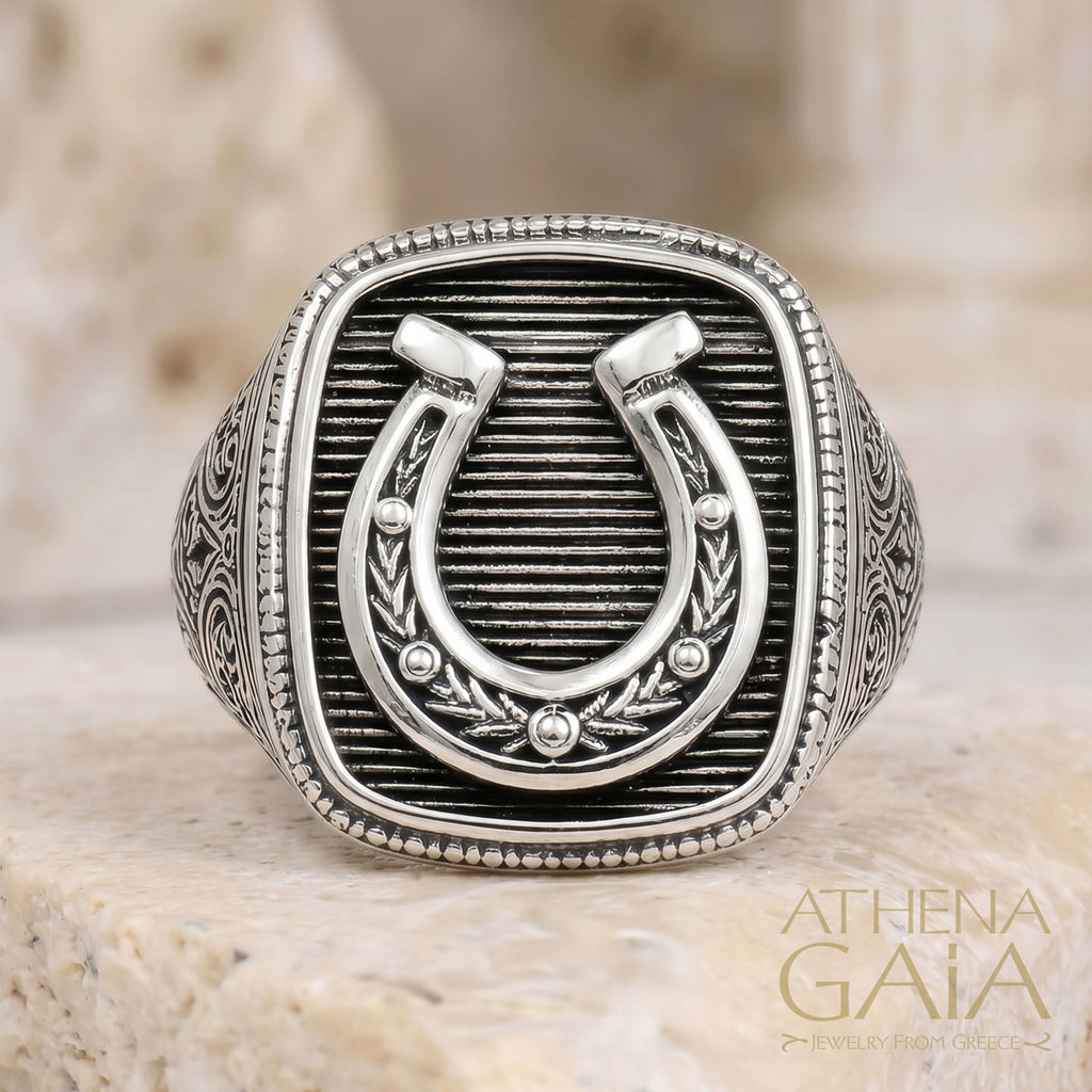 The Horseshoe Talisman Ring - Sterling Silver Ring - Signet Ring