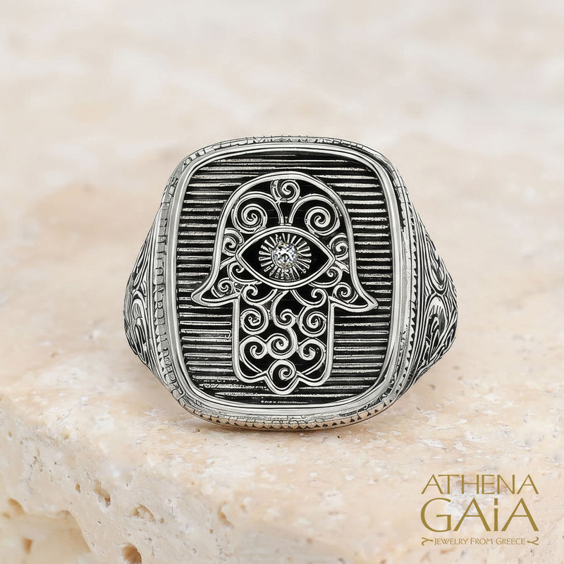 Hamsa Talisman Ring - Sterling Silver Ring - Signet Ring