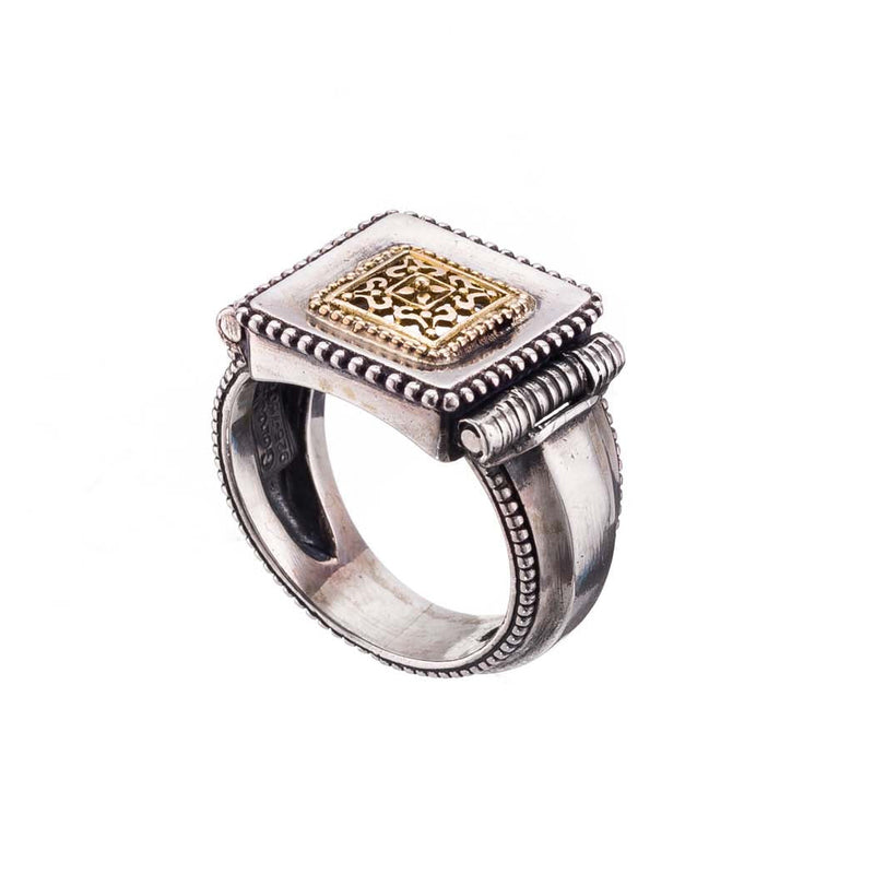 Classic Square Mens Ring - 18k Gold & Sterling Silver Ring - Signet Ring