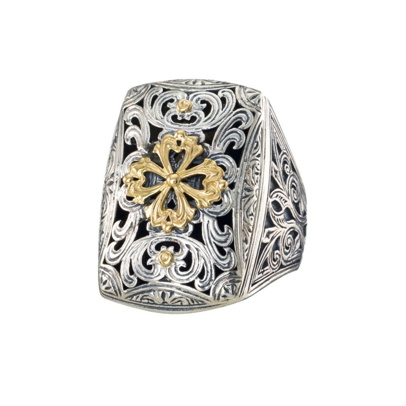 Garden Shadows Golden Clover Long Ring - 18k Gold & Sterling Silver Ring - Cocktail Ring