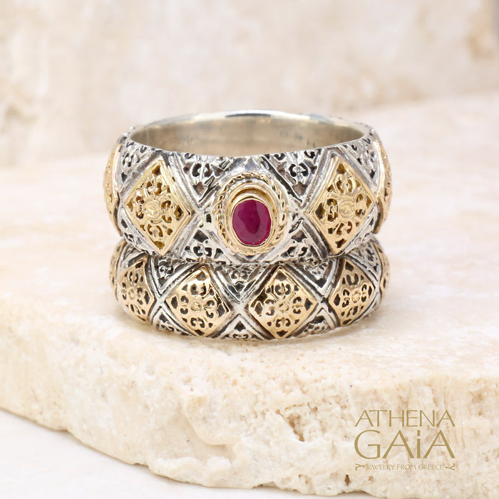 Byzantine Checker Band Ring with Ruby