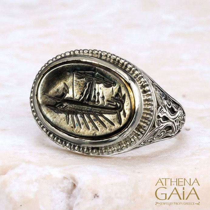 Silver Trireme Signet Ring - Sterling Silver and Bronze