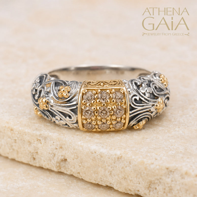 Meadow Breeze Nine Stone Field Band Ring - 18k Gold & Sterling Silver Ring - Stackable Ring