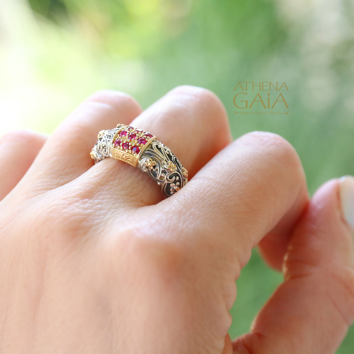 Meadow Breeze Stone Field Band Ring - 18k Gold & Sterling Silver Ring - Stackable Ring